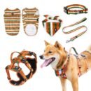 Pet harness, Leash, Collar, Drool bib, Dog clothes, Set - Five-piece Set of Christmas Stars